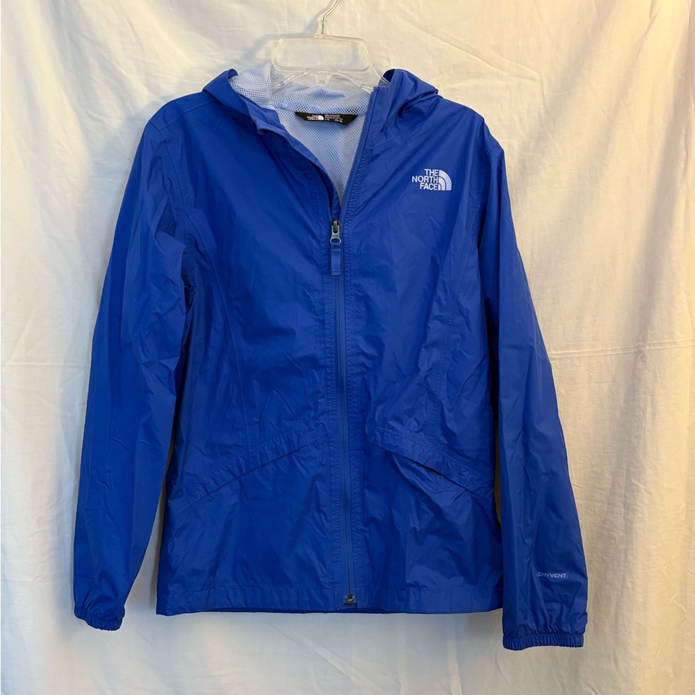 The North Face Windbreaker Jacket Girls Size L Blue Full Zip Hooded Lightweight